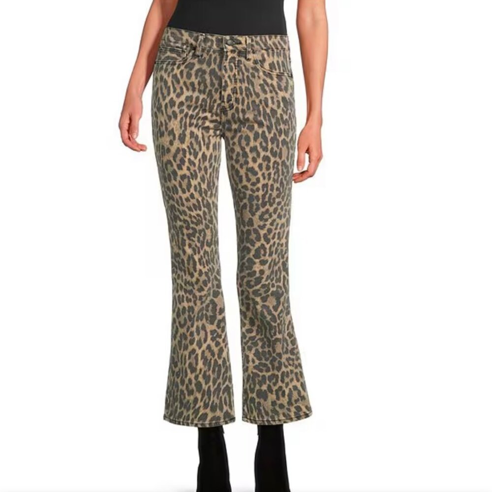 Good Standard Leopard Print High Rise Mini Kick Flare Jeans size 6/28